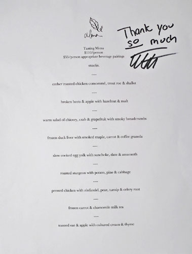 Alma Tasting Menu