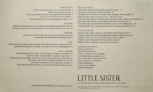 Little Sister Menu