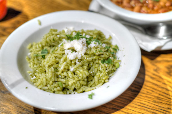 Arroz verde, cilantro herbed rice, fresh cheese