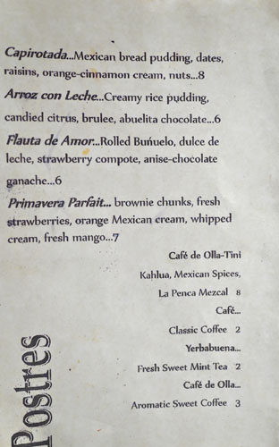 Bizarra Capital Dessert Menu