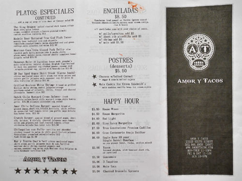 Amor y Tacos Menu