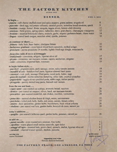 The Factory Kitchen Menu