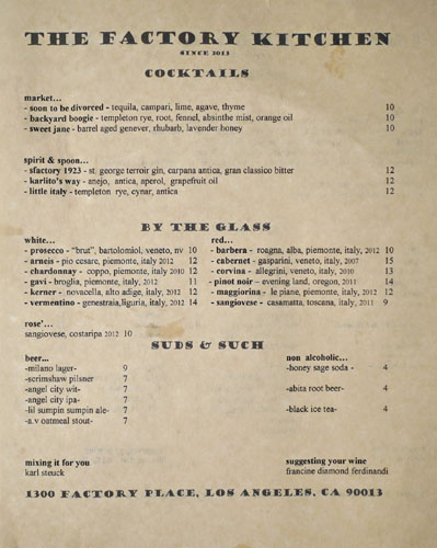 The Factory Kitchen Drink Menu