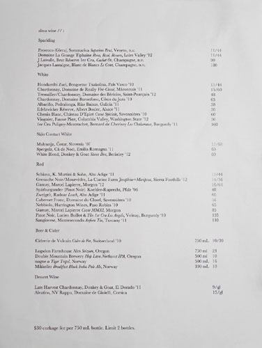 Alma Wine List