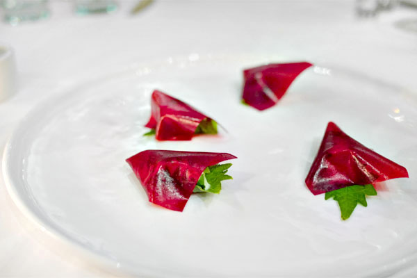 Raspberry, sheep cheese, shiso