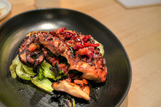 Octopus, bok choy, hot bacon vinaigrette