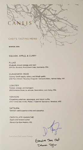 Canlis Tasting Menu