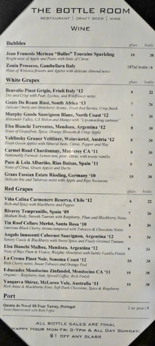 The Bottle Room Wine List