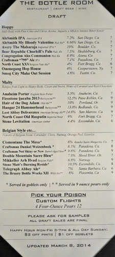 The Bottle Room Draft Beers