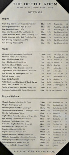 The Bottle Room Beer List