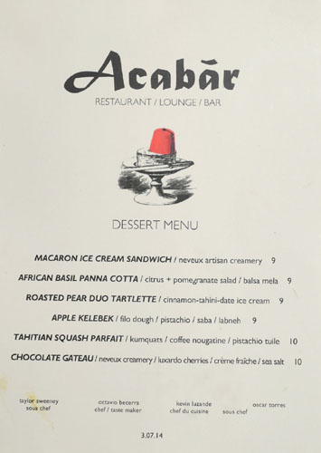 Acabar Dessert Menu