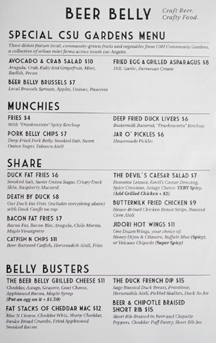 Beer Belly Menu