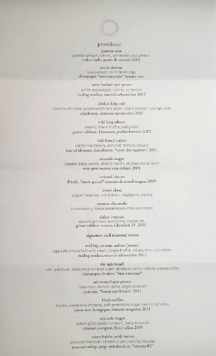 Providence Chef's Menu