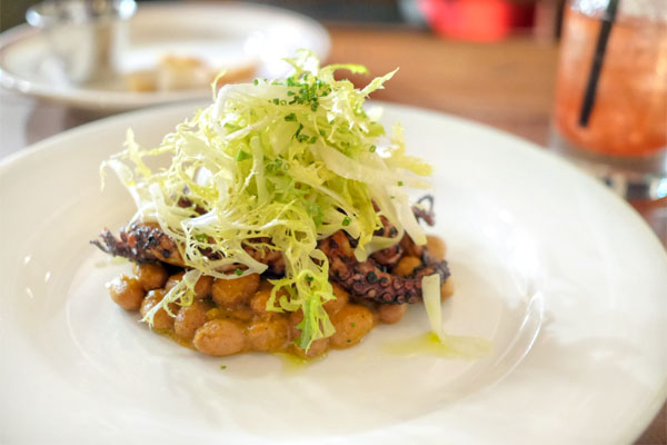 Grilled Octopus with Shelling Beans, Romesco, Shaved Fennel & Frisee