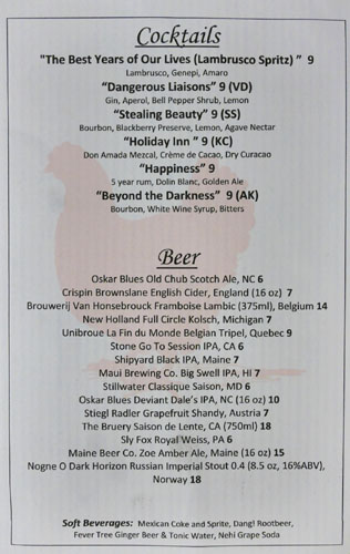 The Red Hen Cocktail & Beer List