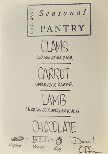 Seasonal Pantry Menu