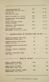 Fifty Seven Wine List