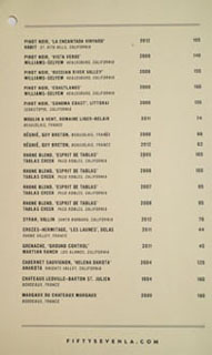 Fifty Seven Wine List