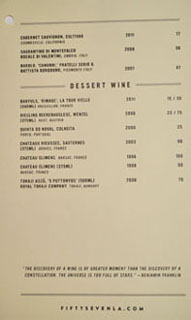 Fifty Seven Wine List