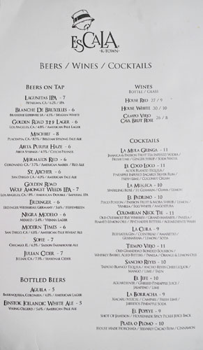 Escala Beer & Cocktail List