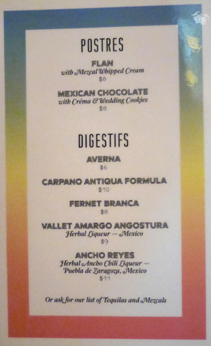 El Condor Dessert Menu