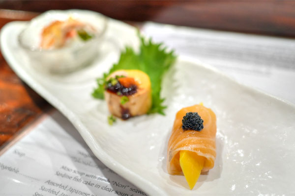 Smoked Salmon and Mango with Caviar / Monkfish Liver / King Crab Salad