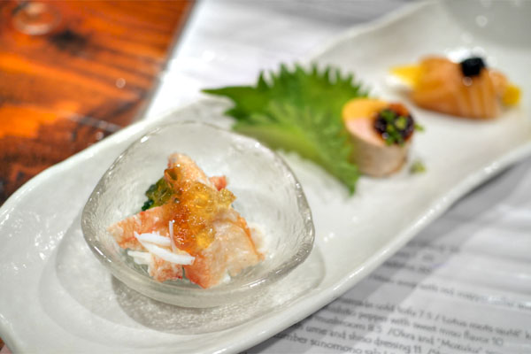 King Crab Salad / Monkfish Liver / Smoked Salmon and Mango with Caviar