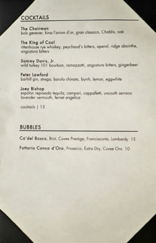 Aggio Cocktail List