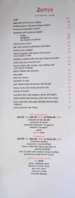 2Amys Wine Bar Selections Menu