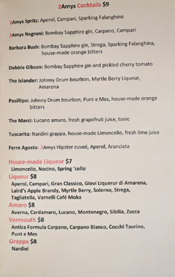 2Amys Cocktail List