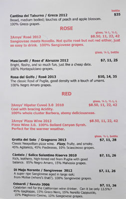 2Amys Wine List: Rose/Red