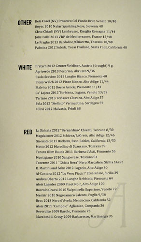 Alimento Wine List