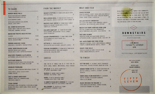 Fifty Seven Menu