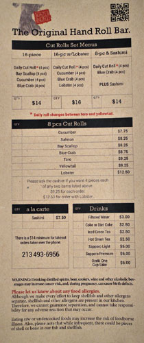 KazuNori Take-Out Menu