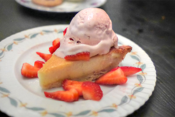 old fashioned buttermilk pie, strawberry ice cream