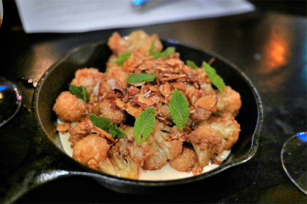 Fried Cauliflower, Tahini, Pomegranate Molasses, Toasted Almond, Mint