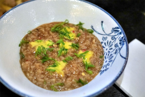 Crab Rice Porridge, Abalone Liver Butter, Egg Yolk, Scallion