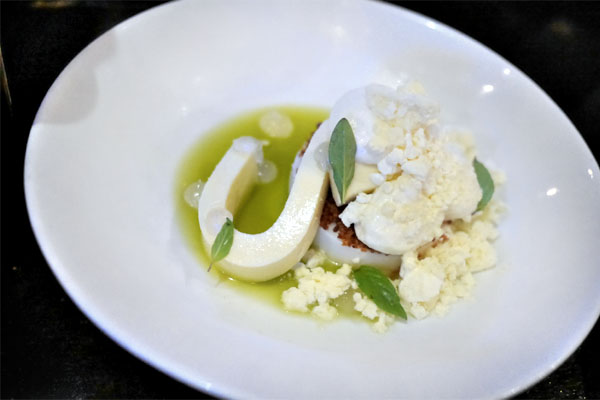 Sweet Corn Mousse, Coconut Panna Cotta, Jalapeño, Lime