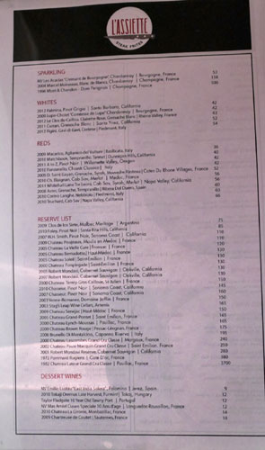 L'Assiette Wine List