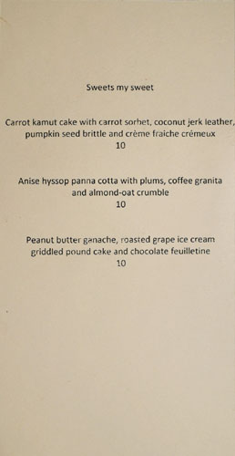 Saint Martha Dessert Menu