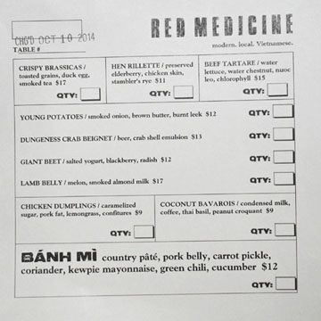 Red Medicine Bar Menu