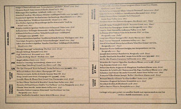 Red Medicine Wine List