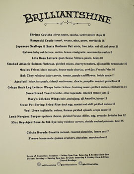 Brilliantshine Menu