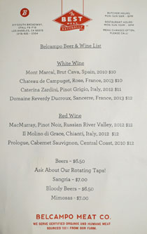 Belcampo Meat Co Wine/Beer List