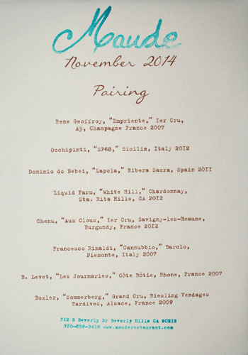 Maude Wine Pairing: Truffles, November 2014