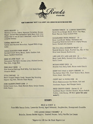 Roots at Black Hogg Menu