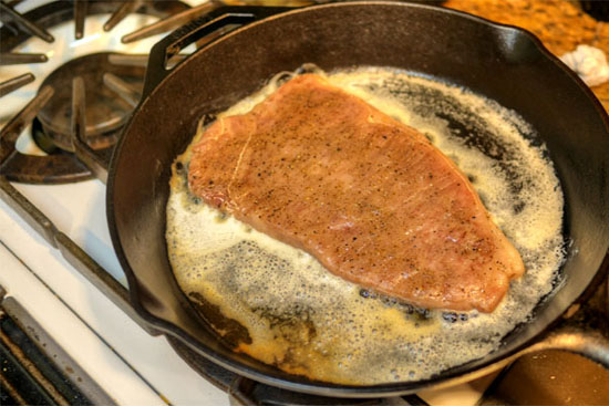 Sous Vide DeBragga Steak: Finishing in Cast Iron