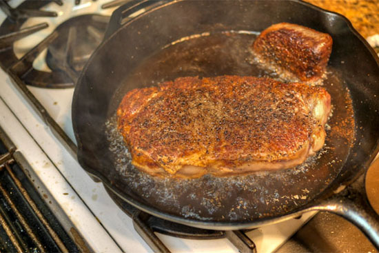 Sous Vide D'Artagnan Steak: Finishing in Cast Iron