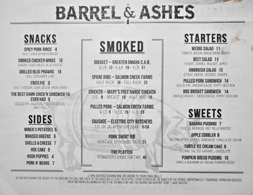 Barrel & Ashes Menu