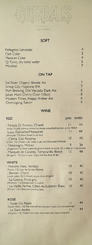 The Gorbals Beer/Wine List